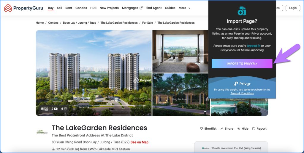 Use the Privyr Assistant Chrome extension to instantly convert PropertyGuru listings into Privyr Pages in one click. Make your listings trackable!