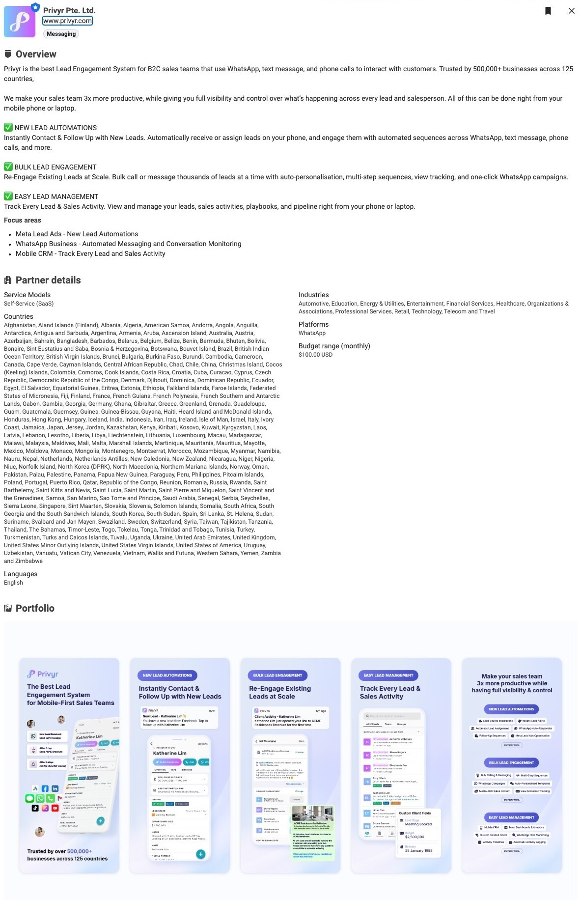 Privyr Meta partner directory screenshot